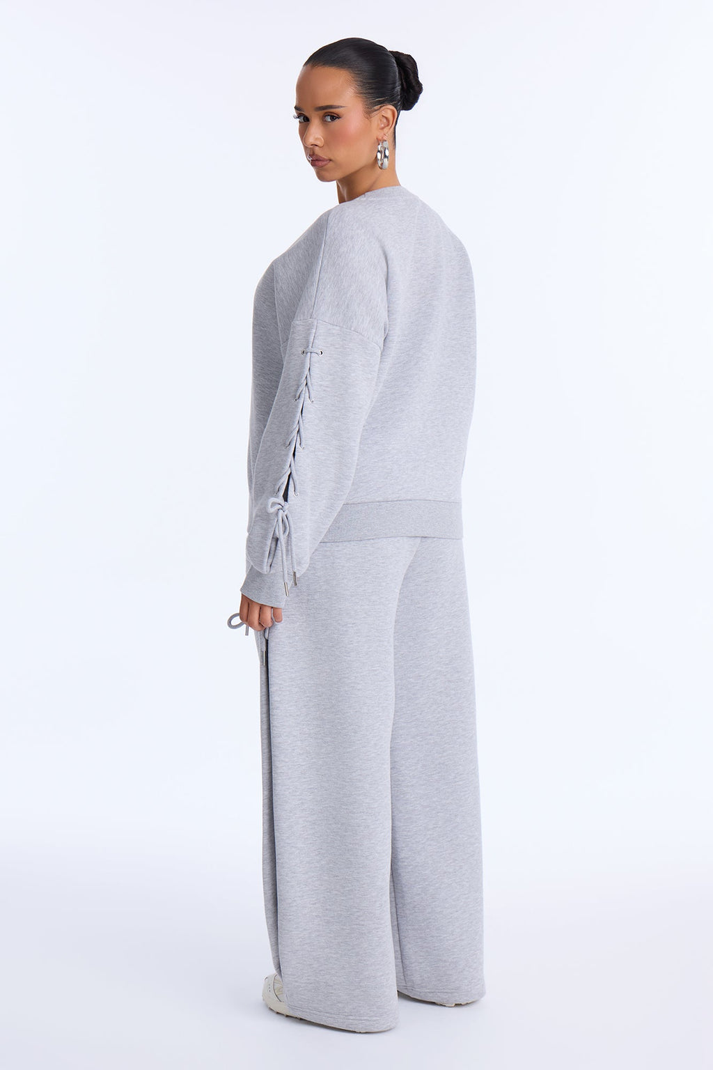 Caro Lace Up Sweatshirt Set - Heather Grey