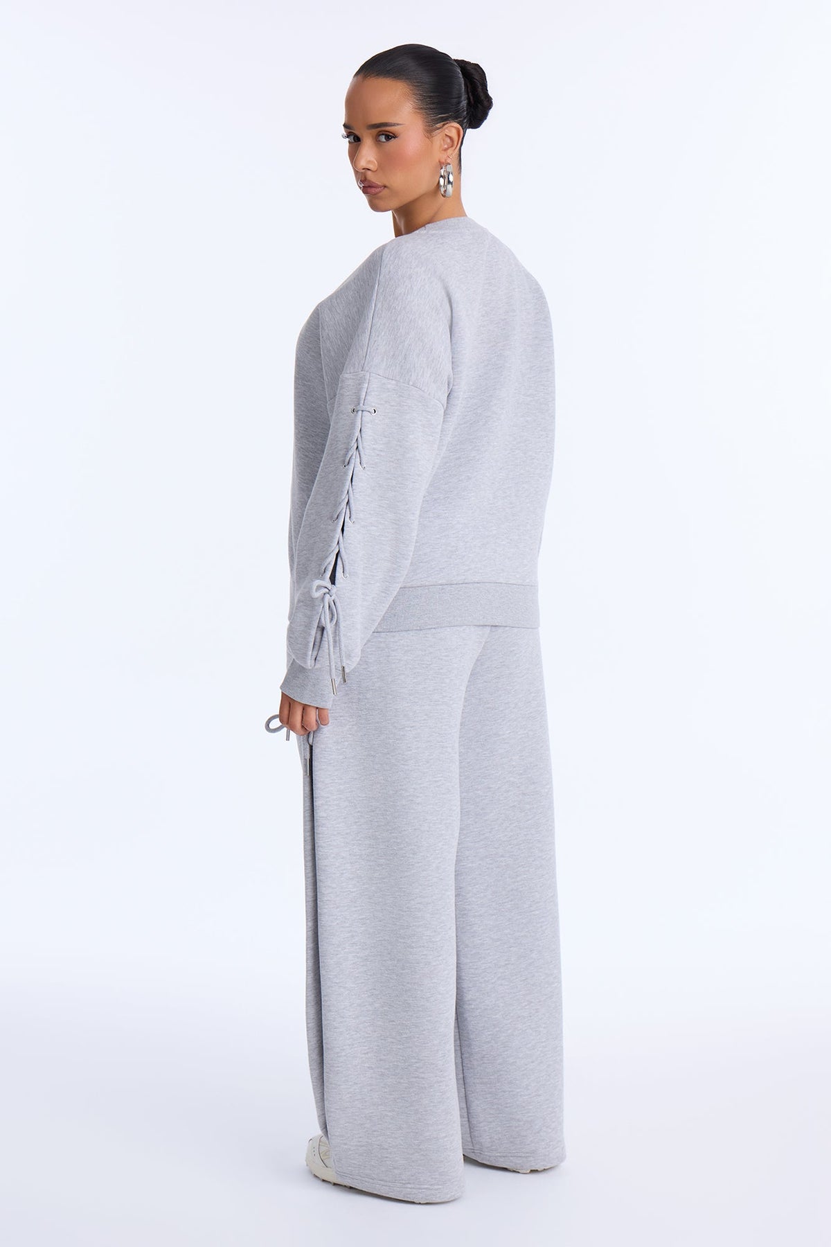 Caro Lace Up Sweatshirt Set - Heather Grey