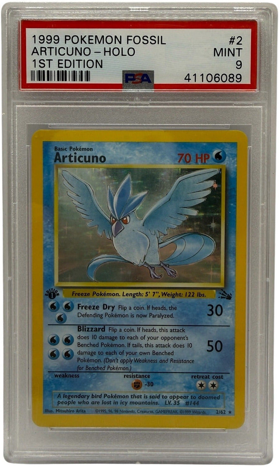 1999 Pokémon Fossil 1st Edition Articuno Holo #2 PSA 9 MINT