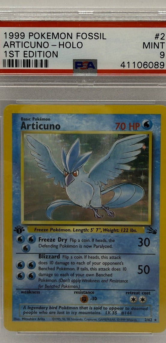 1999 Pokémon Fossil 1st Edition Articuno Holo #2 PSA 9 MINT