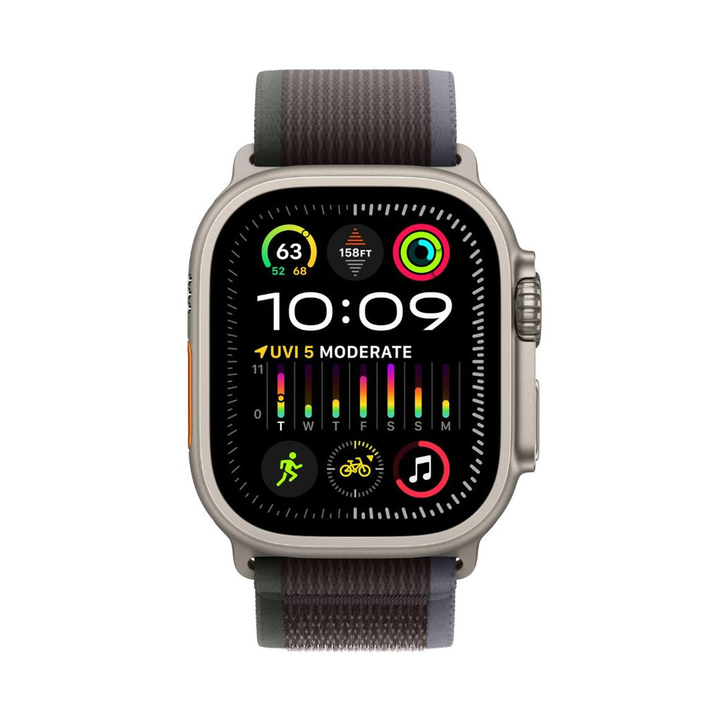 Apple Watch Ultra 2 (GPS + Cellular 49mm) Rugged Titanium Case with Blue/Black Trail Loop, M/L - MRF63LL/A