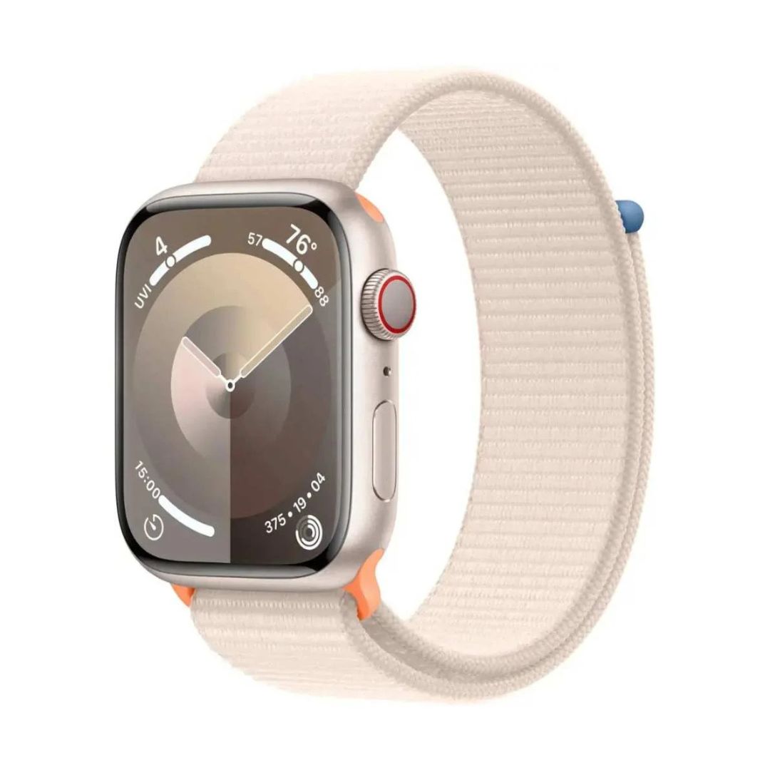 Apple Watch Series 9 (GPS + Cellular) 45mm Aluminum Case w/ Starlight Sport Loop - Adj - Starlight