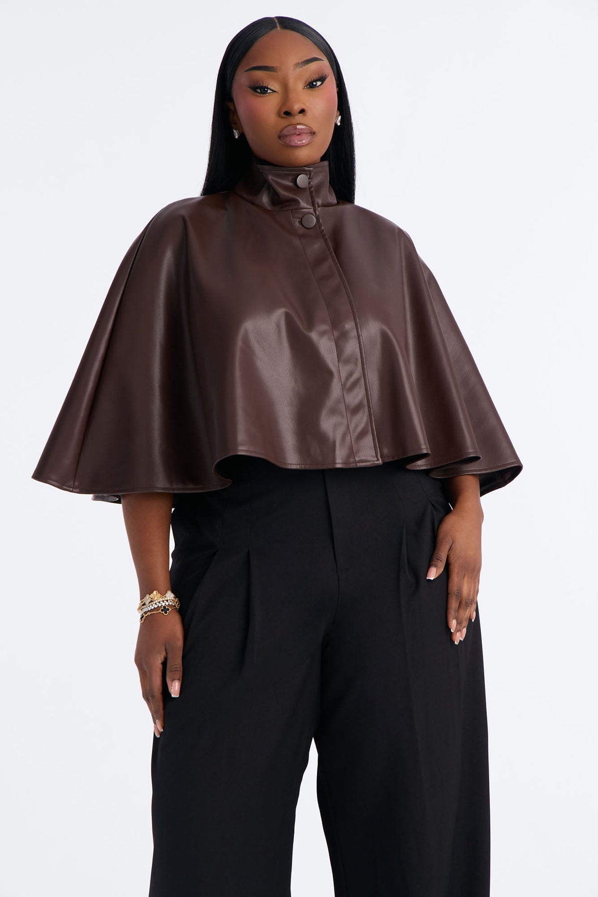Rogue Faux Leather Cape - Chocolate