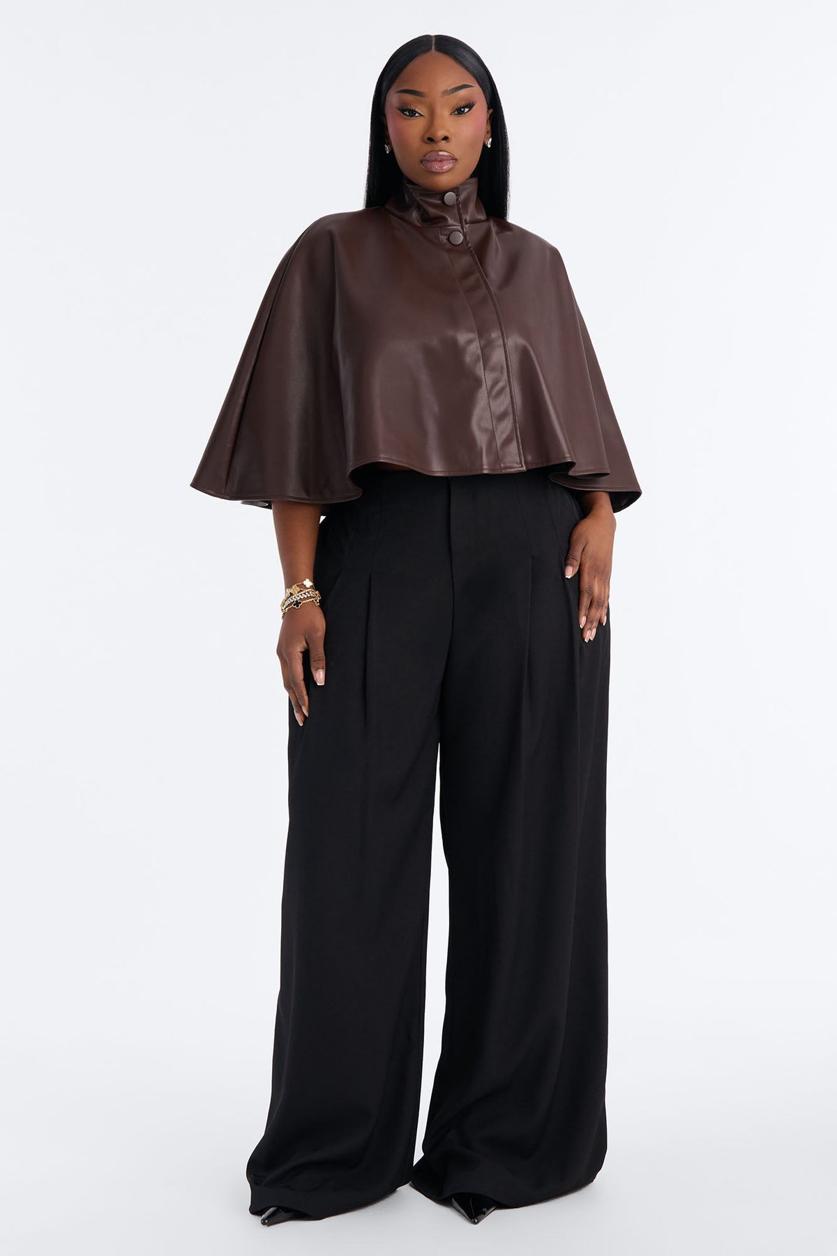 Rogue Faux Leather Cape - Chocolate