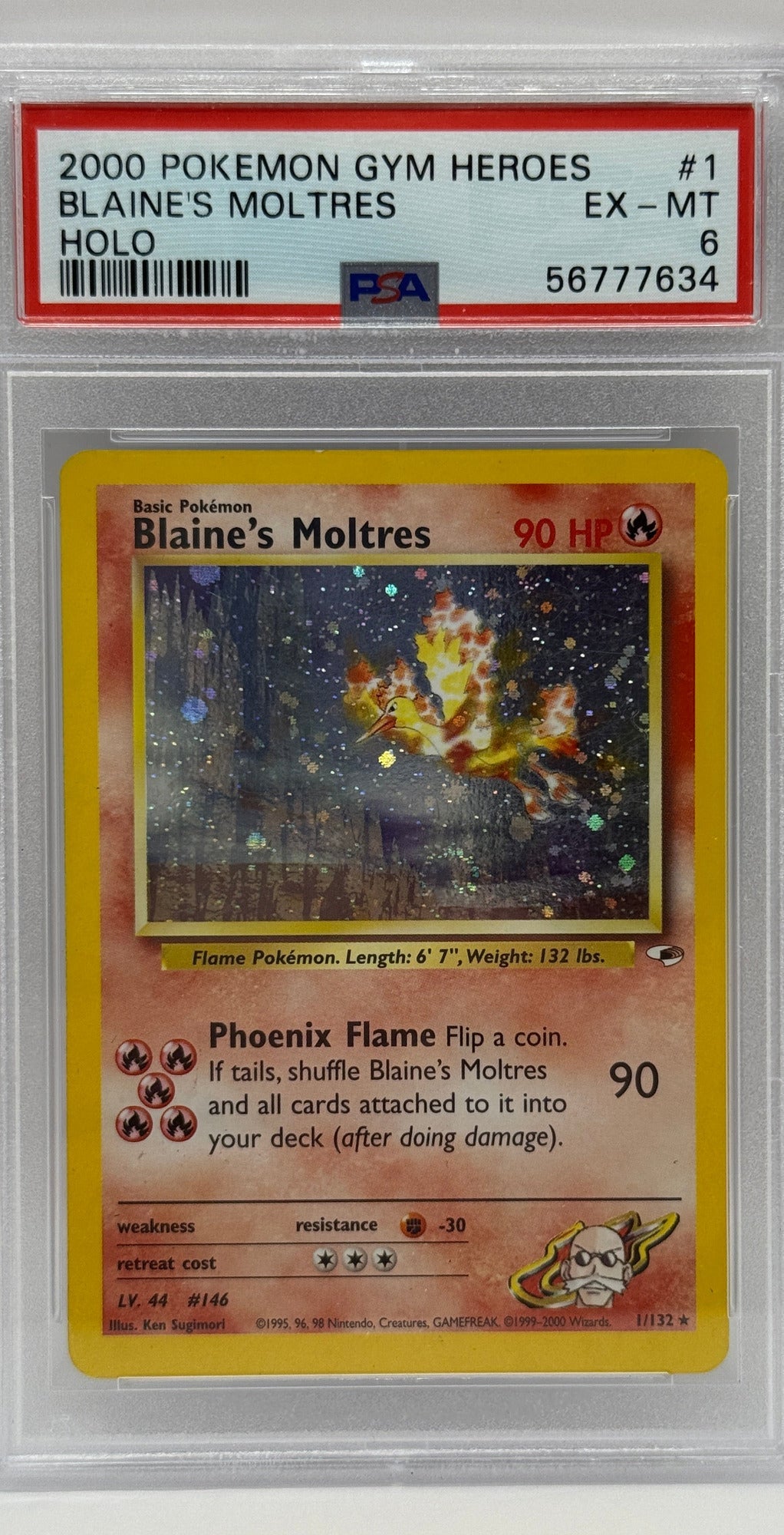 2000 Pokémon Gym Heroes Blaine's Moltres Holo 1/132 PSA 6 EX - MT