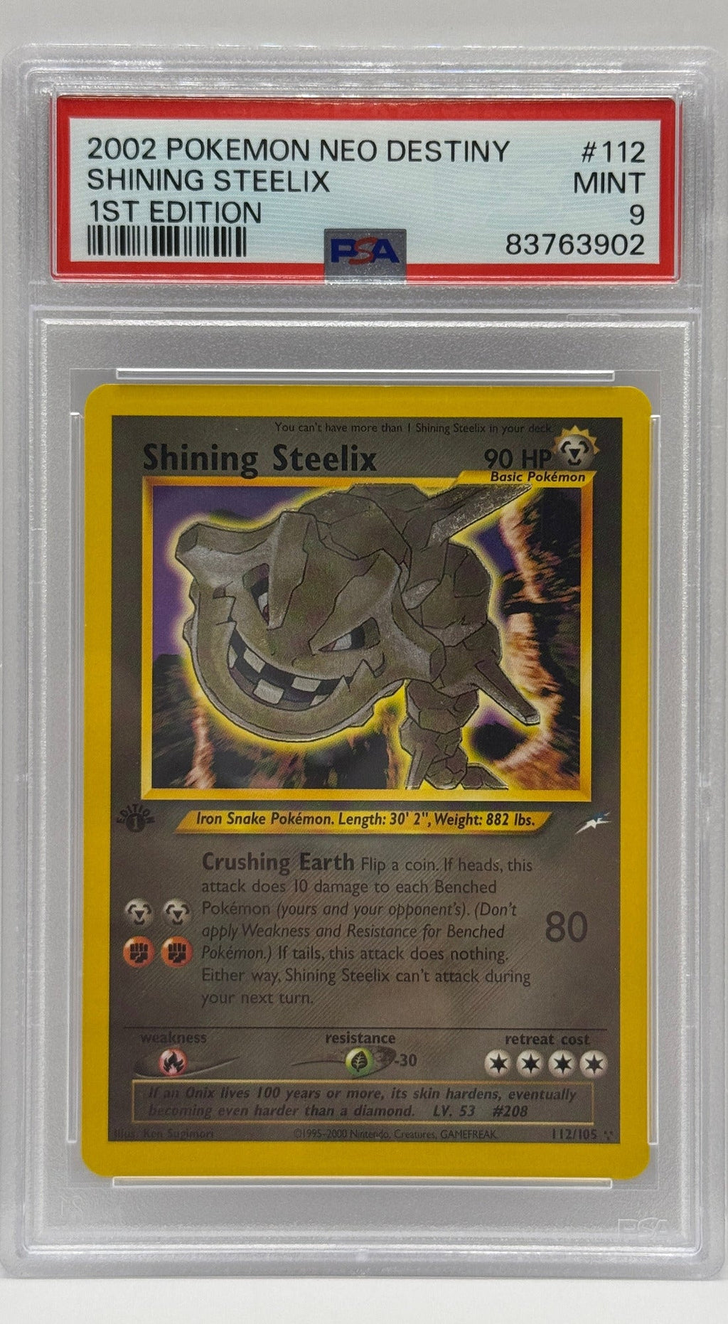 2002 Pokémon Neo Destiny Shining Steelix 1st Edition #112 PSA 9 MINT