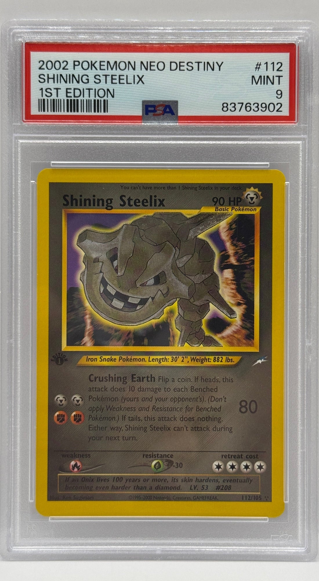 2002 Pokémon Neo Destiny Shining Steelix 1st Edition #112 PSA 9 MINT