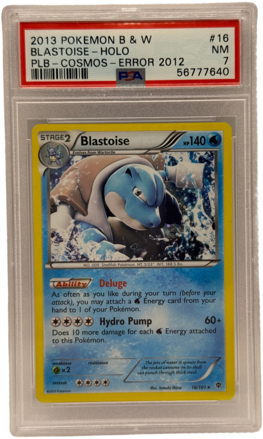 2013 Pokémon Plasma Blast Cosmos Blastoise Holo Error 2012 16/101 PSA 7 NEAR MINT