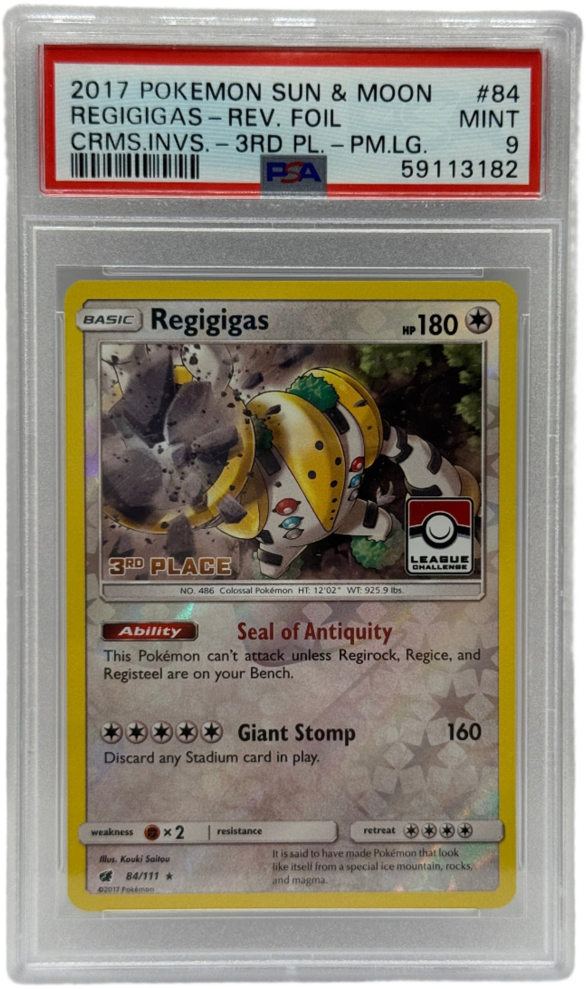 2017 Pokémon League Crimson Invasion Regigigas 3rd Place Reverse Holo 84/111 PSA 9 MINT