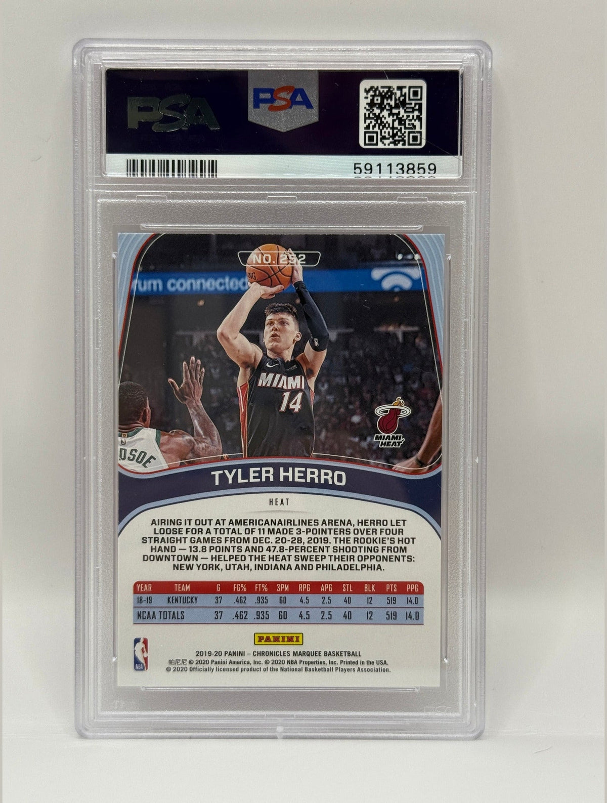 2019 Panini Chronicles Tyler Herro Pink Rookie Card #252 PSA 10 GEM MINT