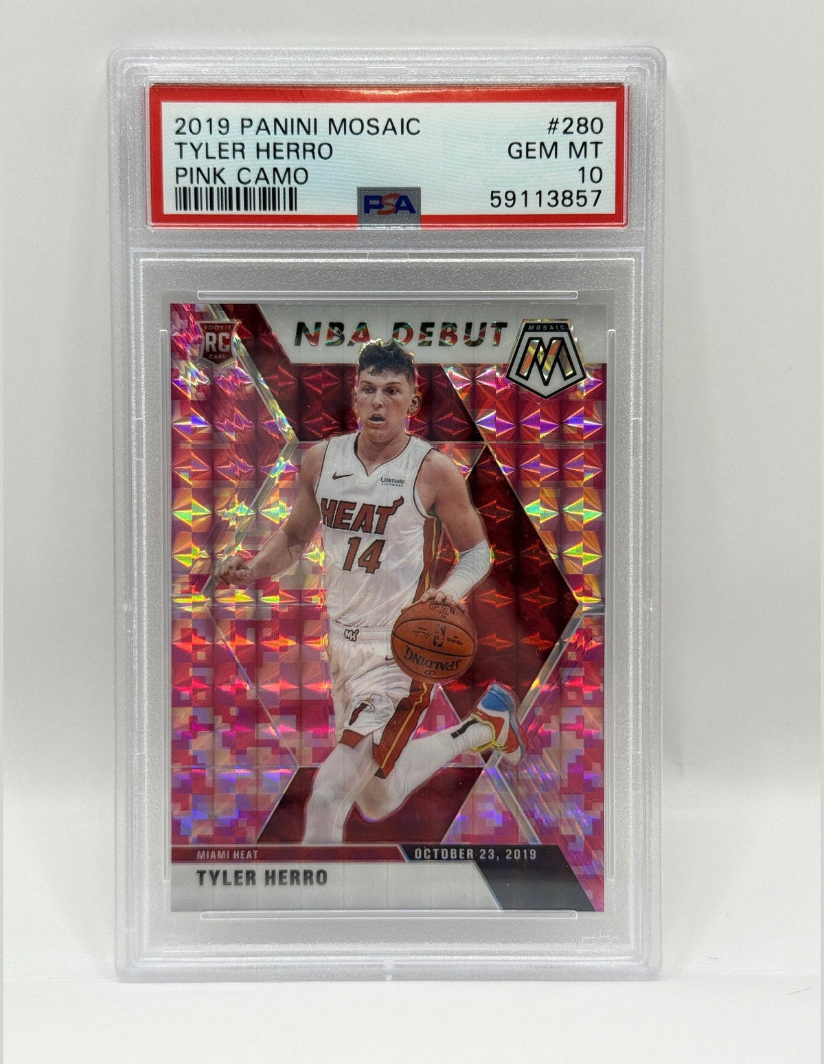 2019 Panini Mosaic Tyler Herro Pink Camo Rookie Card #280 PSA 10 GEM MINT