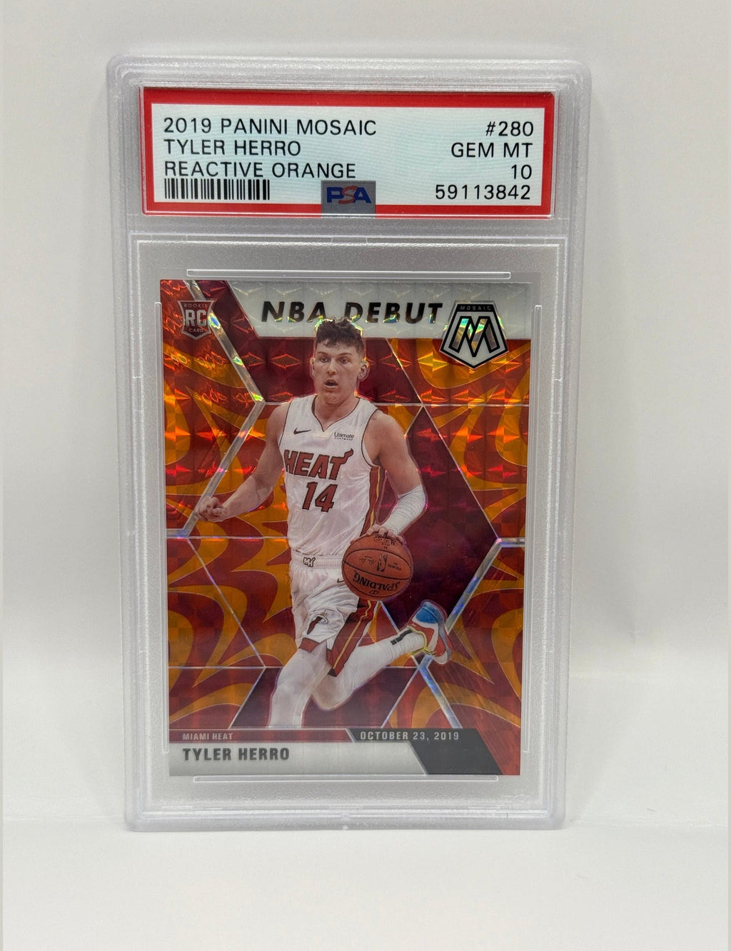 2019 Panini Mosaic Tyler Herro Reactive Orange Rookie Card #280 PSA 10 GEM MINT