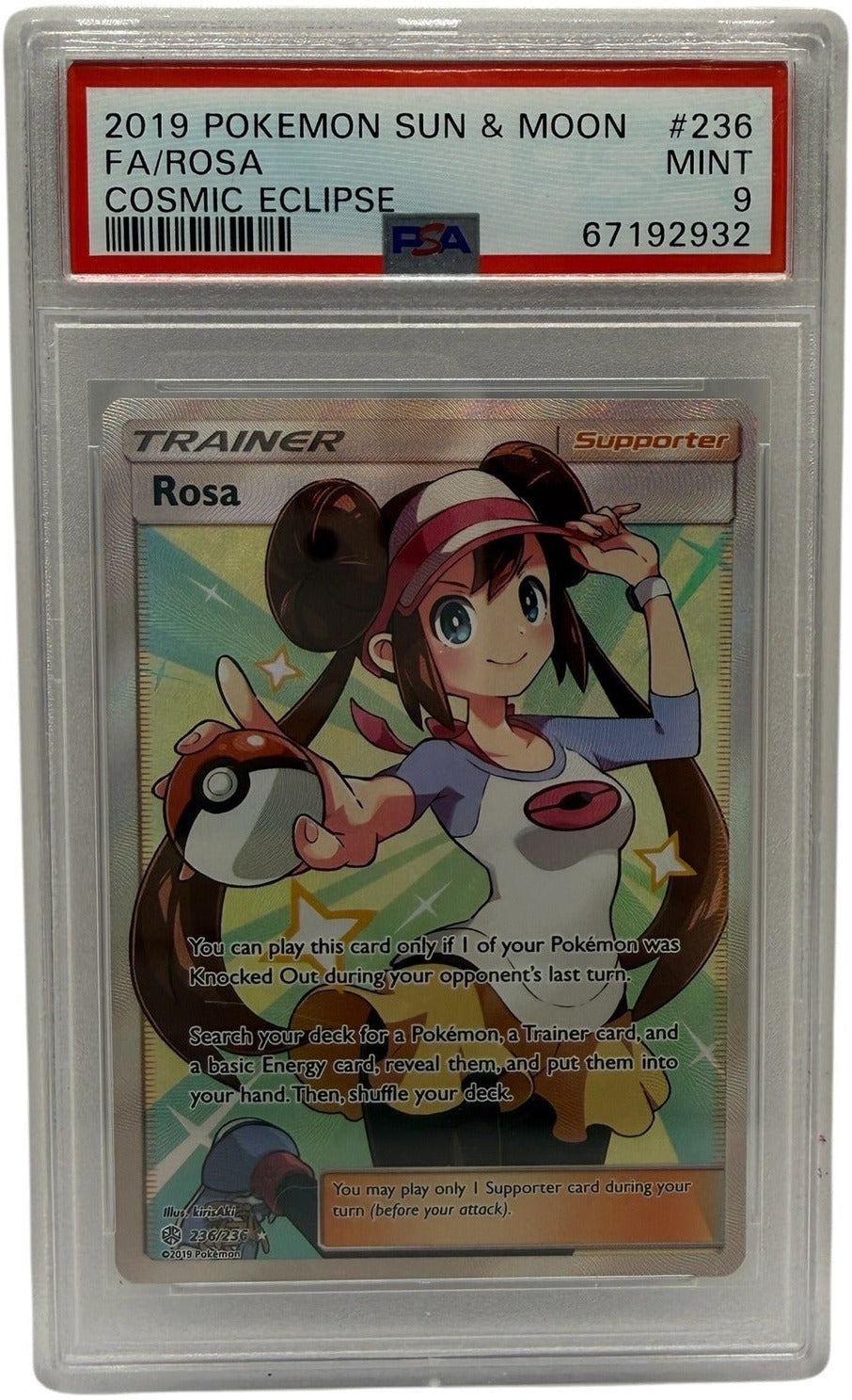2019 Pokémon Sun & Moon Cosmic Eclipse Rosa Full Art #236 PSA 9 MINT