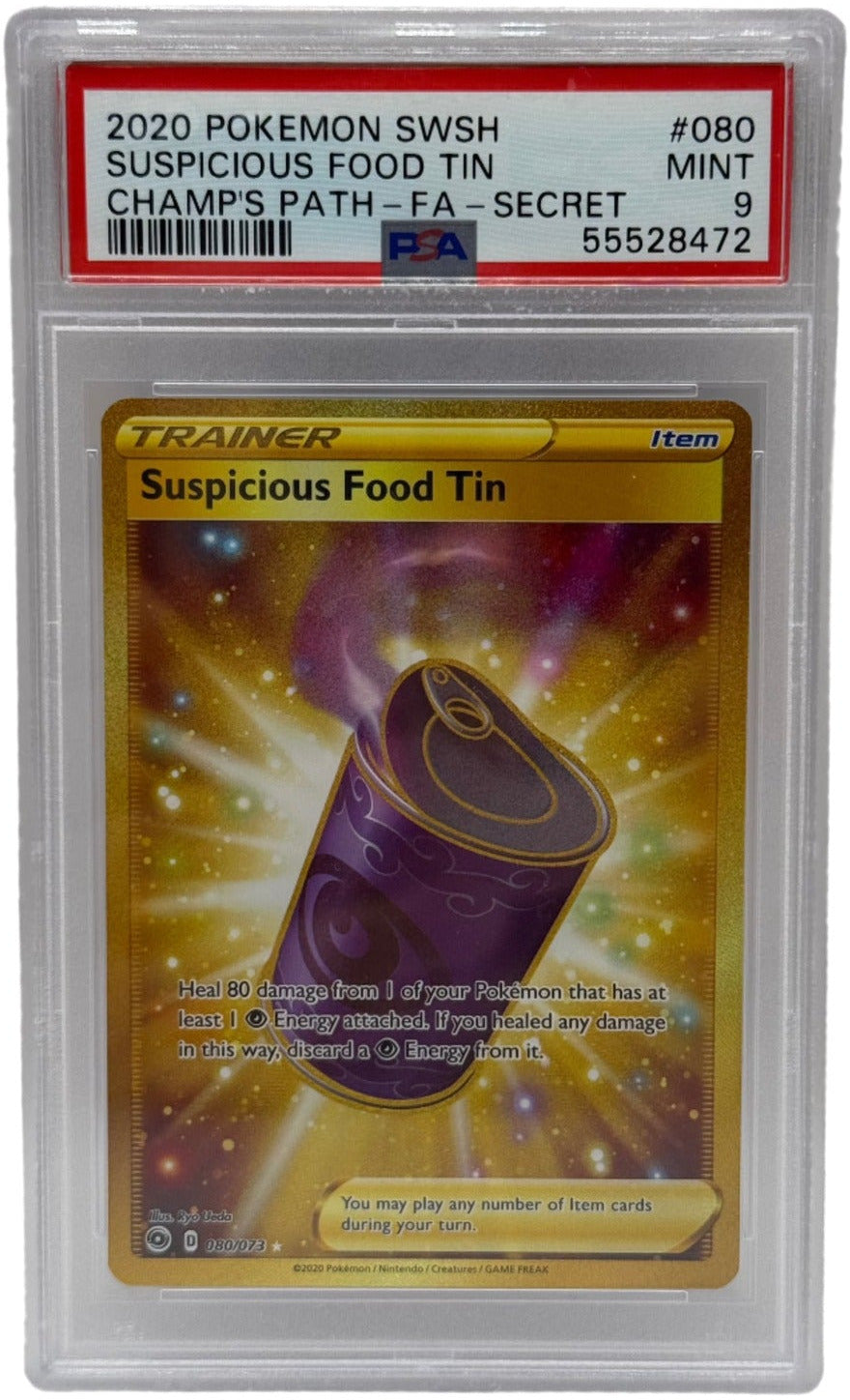 2020 Pokémon Champion's Path Suspicious Food Tin Gold Secret Rare 080/073 PSA 9 MINT