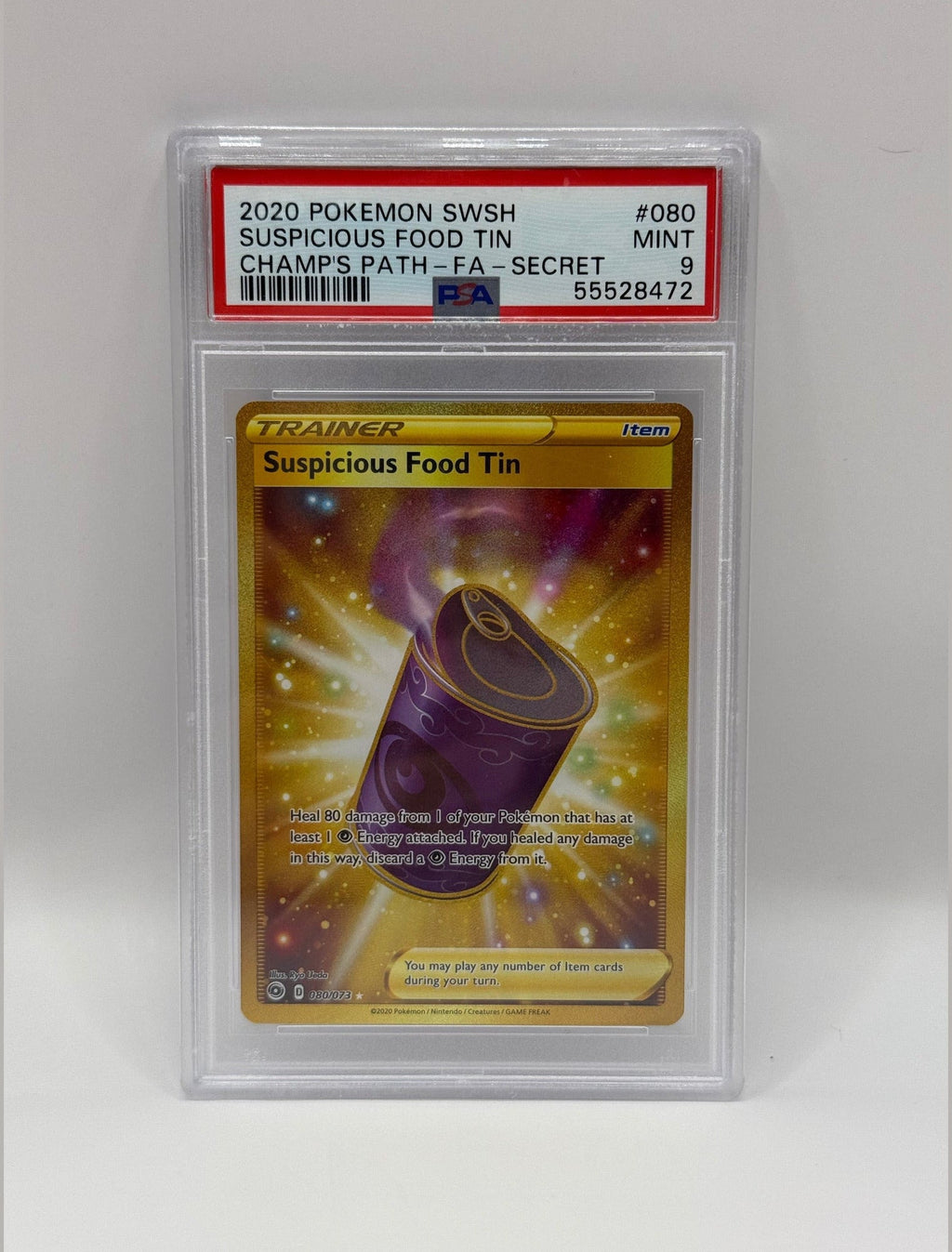 2020 Pokémon Champion's Path Suspicious Food Tin Gold Secret Rare 080/073 PSA 9 MINT