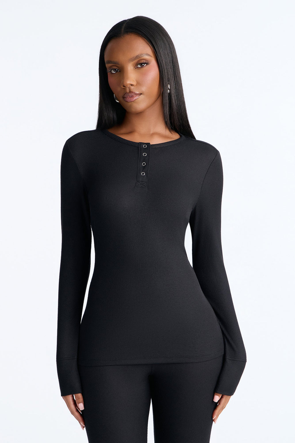 Brushed Waffle Base Layer Thermal PJ Legging Set - Black