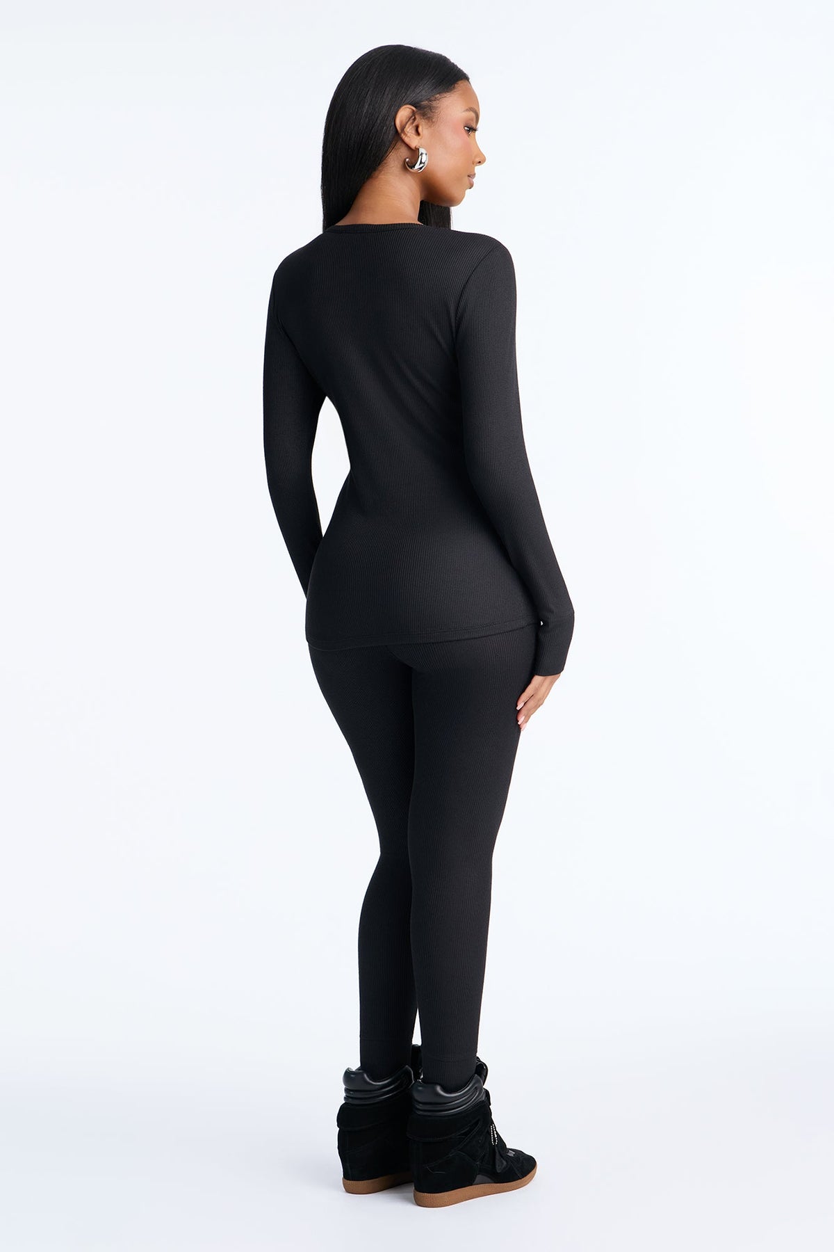 Brushed Waffle Base Layer Thermal PJ Legging Set - Black