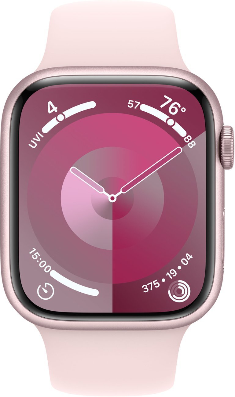 Apple Watch Series 9 (GPS + Cellular) 45mm Aluminum Case with Light Pink Sport Band - S/M - Pink - MRMK3LL/A