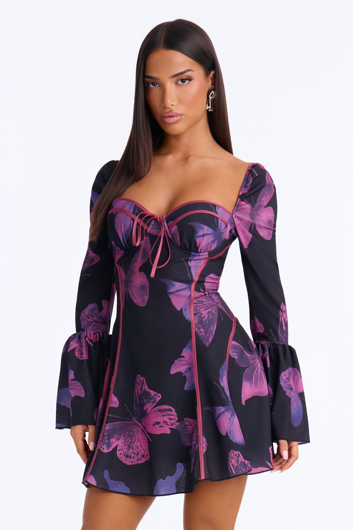 Soft Spoken Butterfly Mini Dress - Black/Purple
