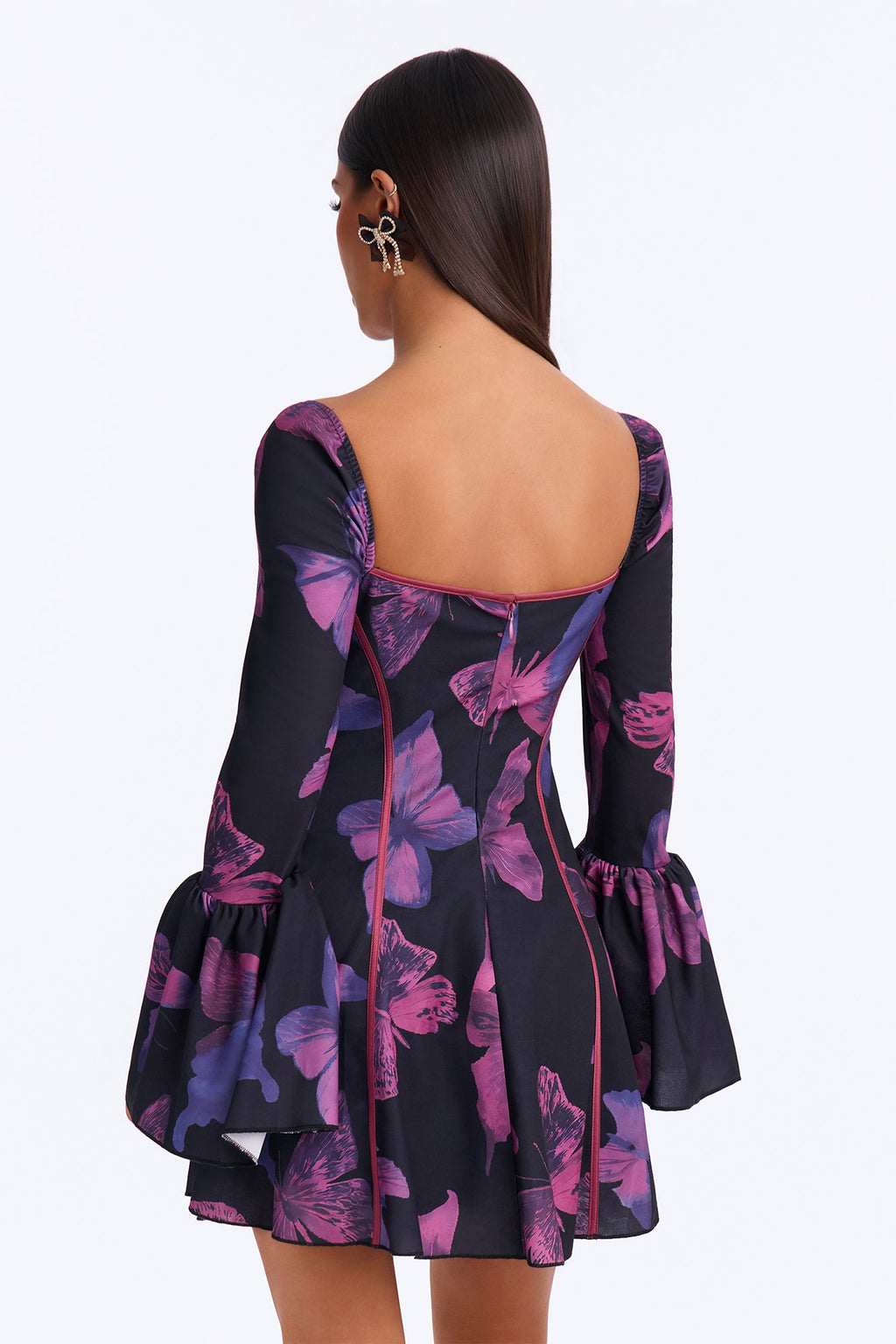 Soft Spoken Butterfly Mini Dress - Black/Purple