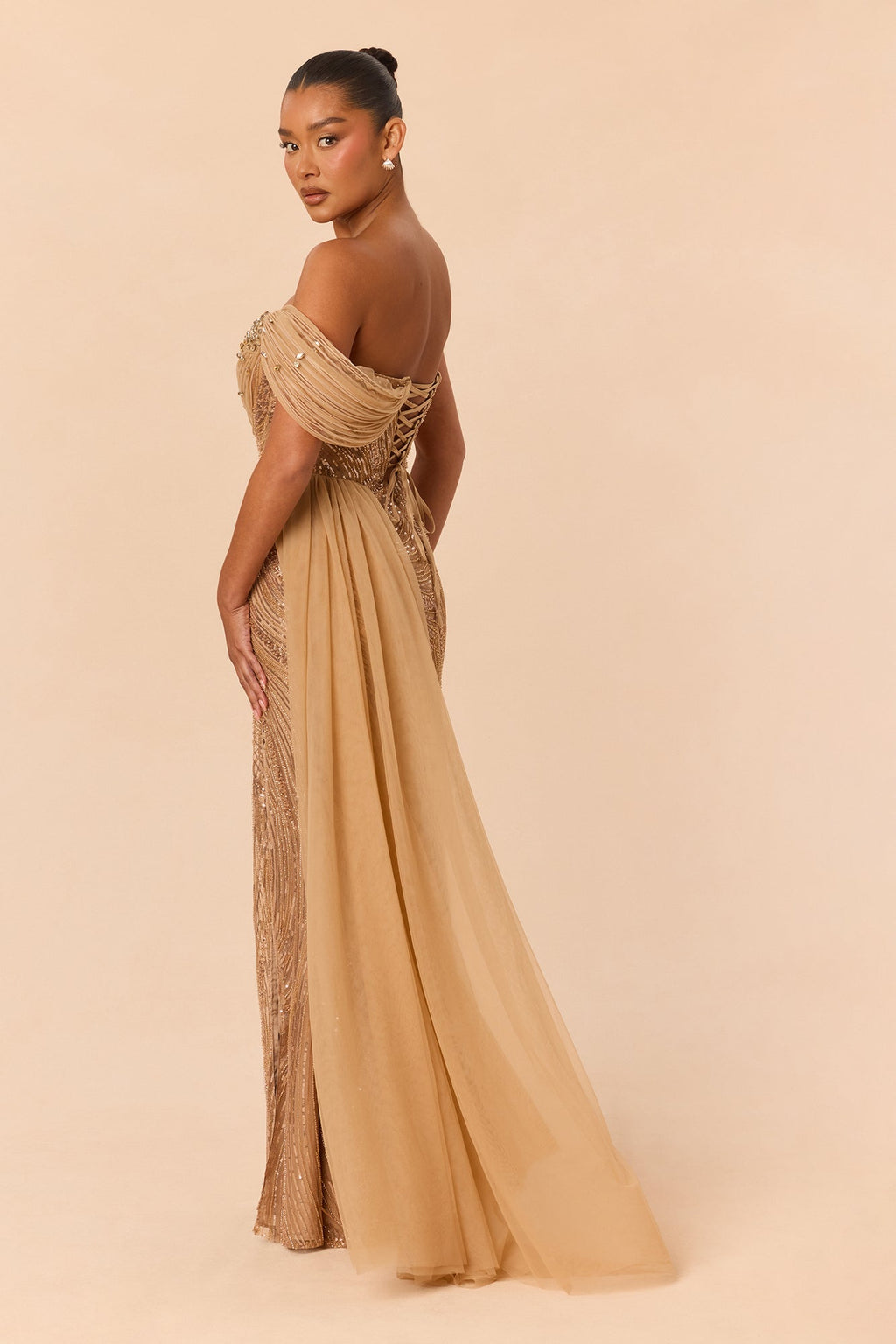 Runway Ready Embellished Gown - Champagne