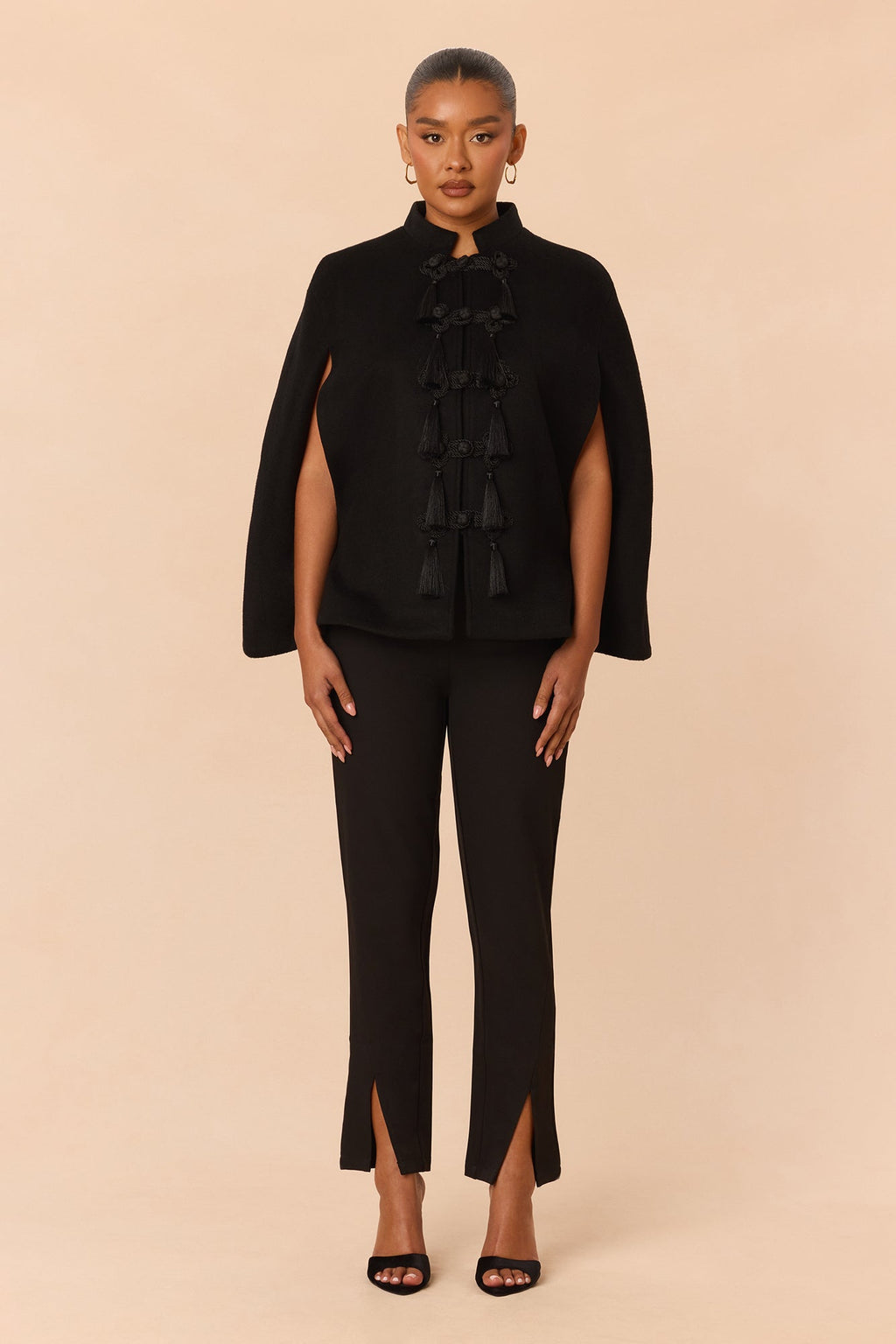 Darrah Wool Cape Jacket Dress - Black