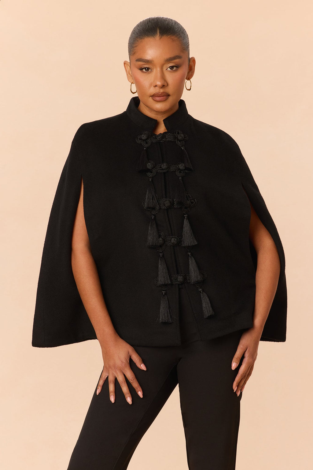 Darrah Wool Cape Jacket Dress - Black