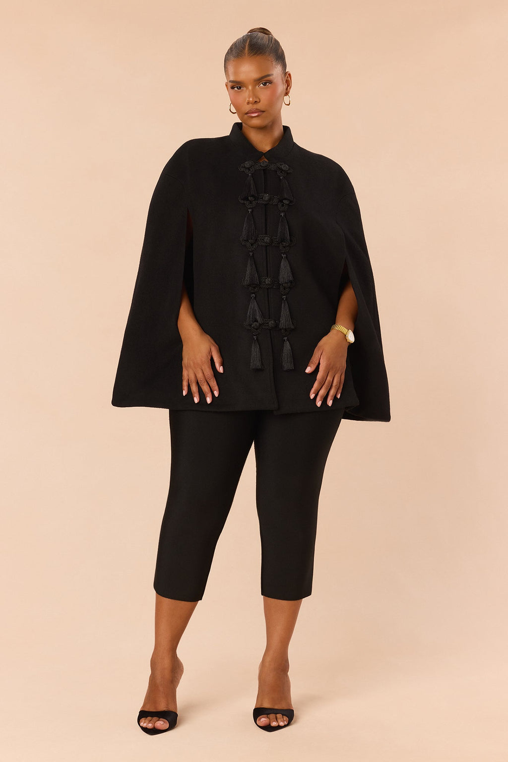 Darrah Wool Cape Jacket Dress - Black