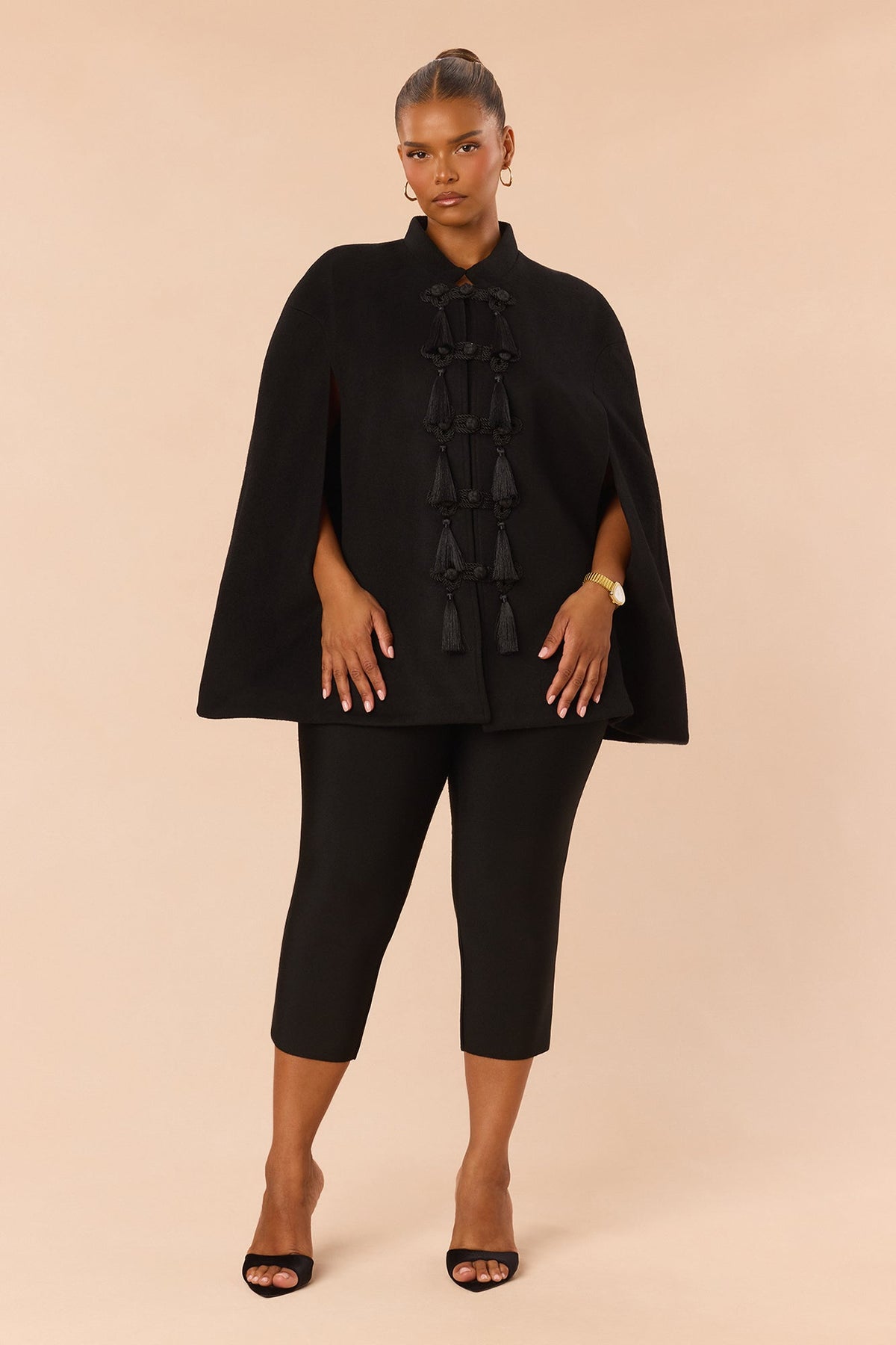 Darrah Wool Cape Jacket Dress - Black