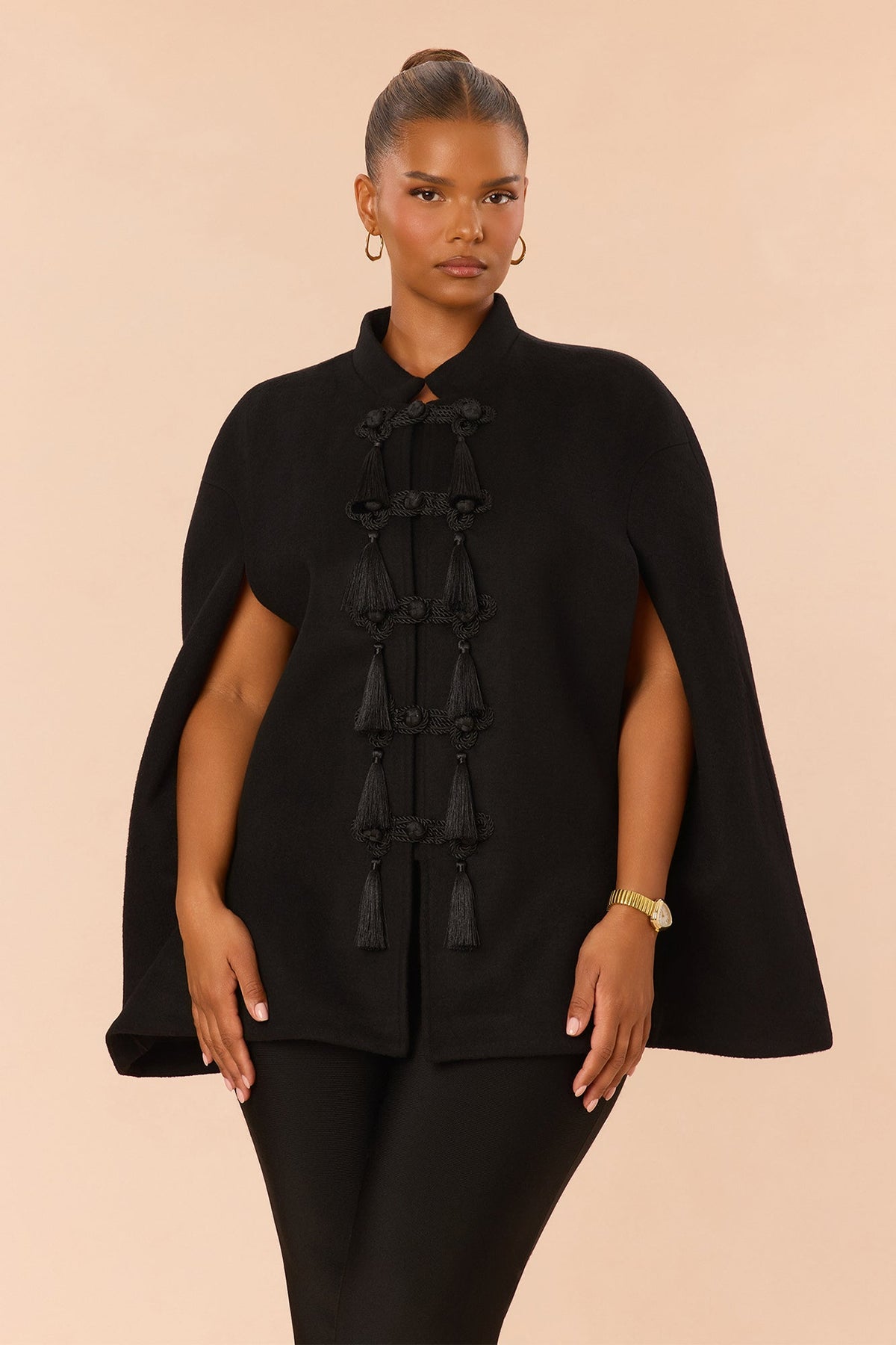 Darrah Wool Cape Jacket Dress - Black