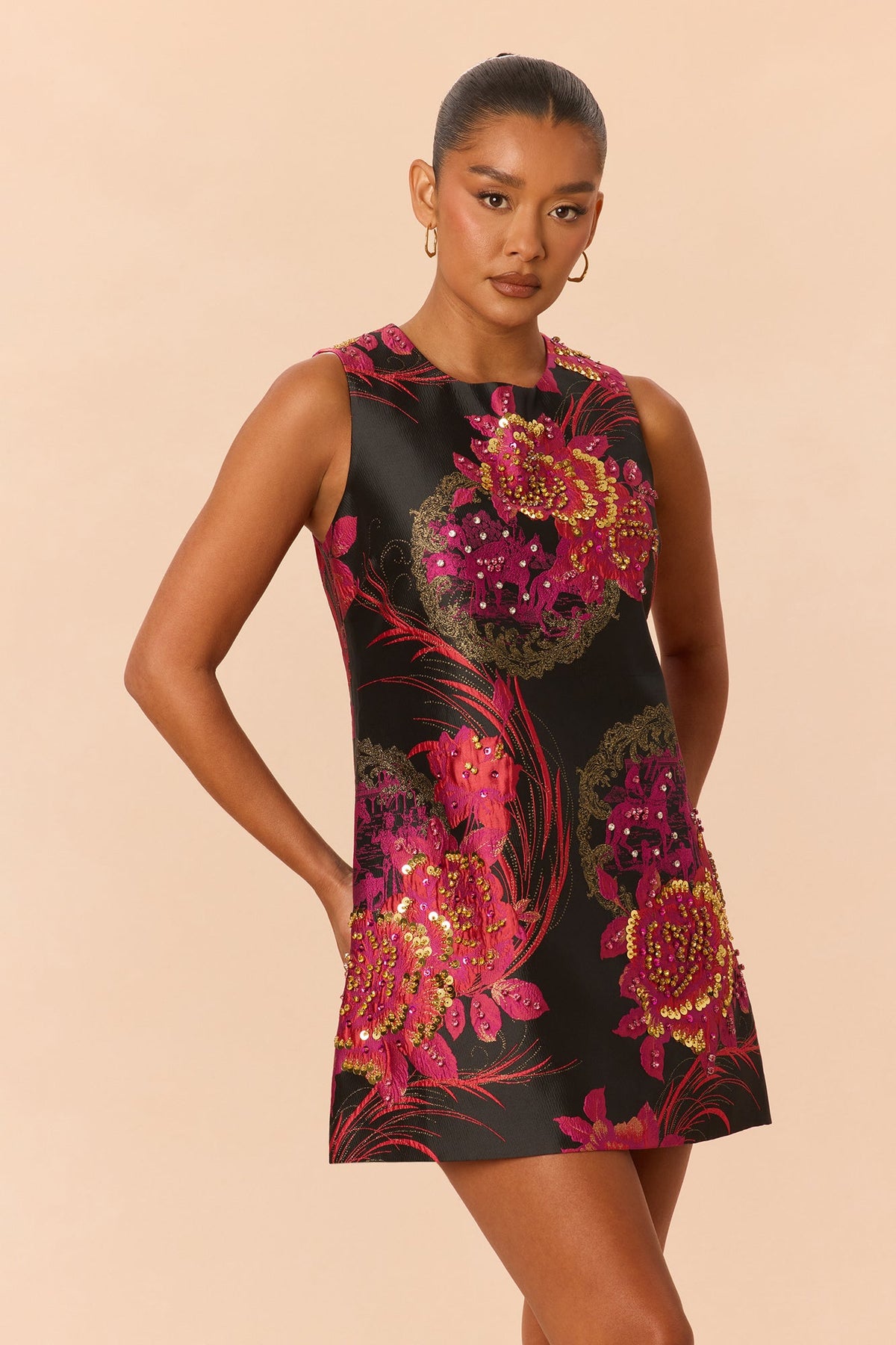 Think Of Me Embellished Jacquard Mini Dress - Pink/combo