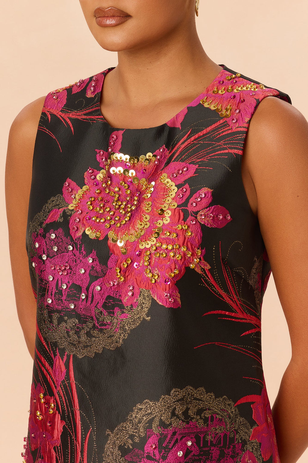 Think Of Me Embellished Jacquard Mini Dress - Pink/combo