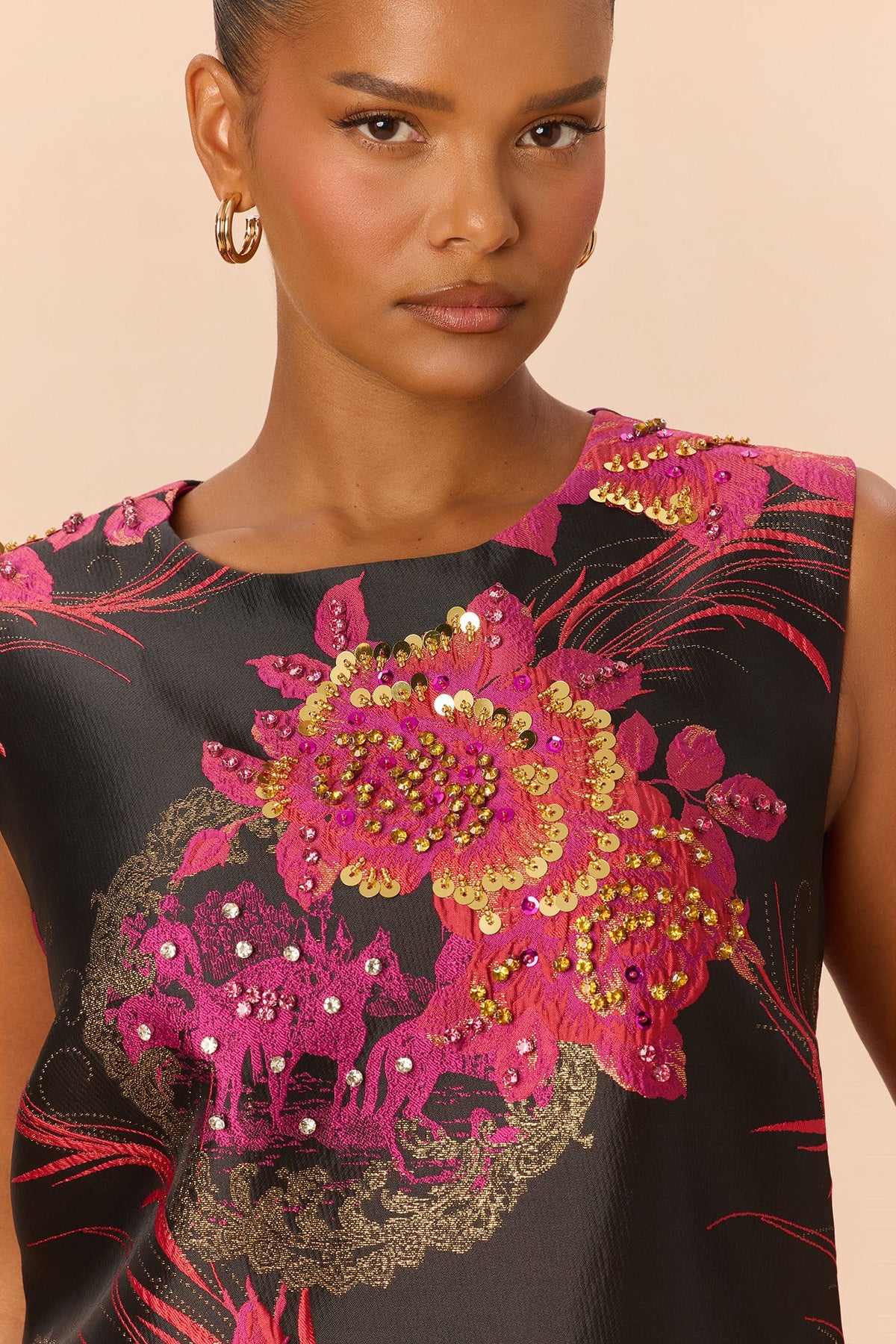 Think Of Me Embellished Jacquard Mini Dress - Pink/combo