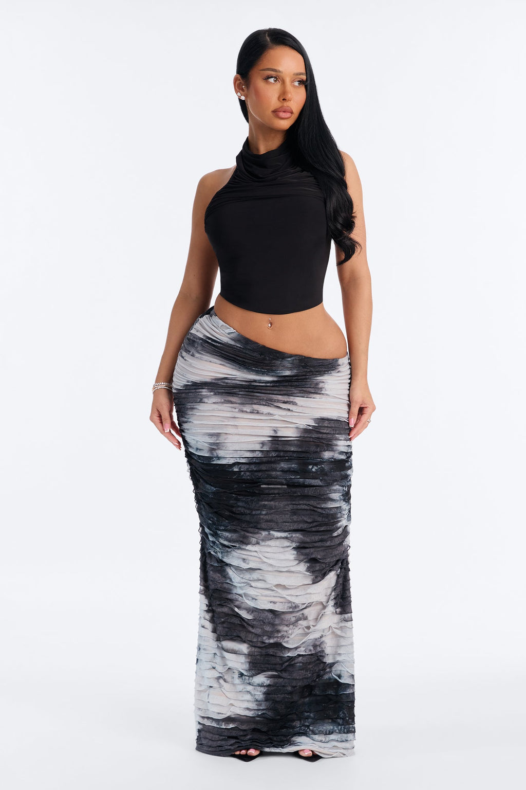 Maylee Textured Maxi Skirt - Black/combo