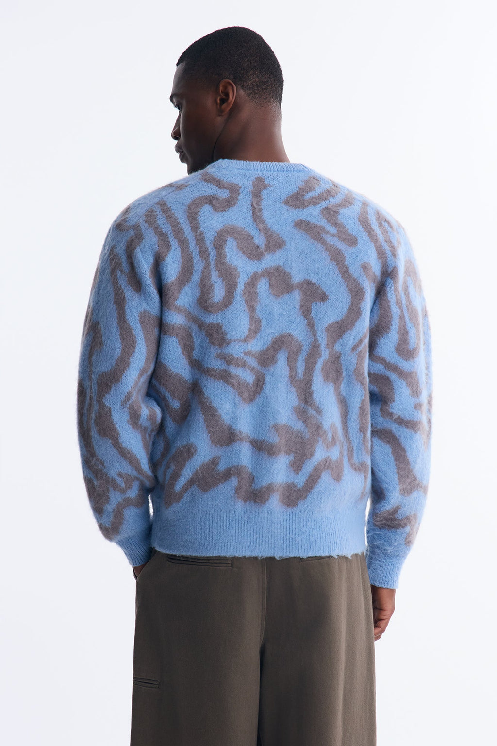 Brushed Swirl Jacquard Cardigan Sweater - Blue