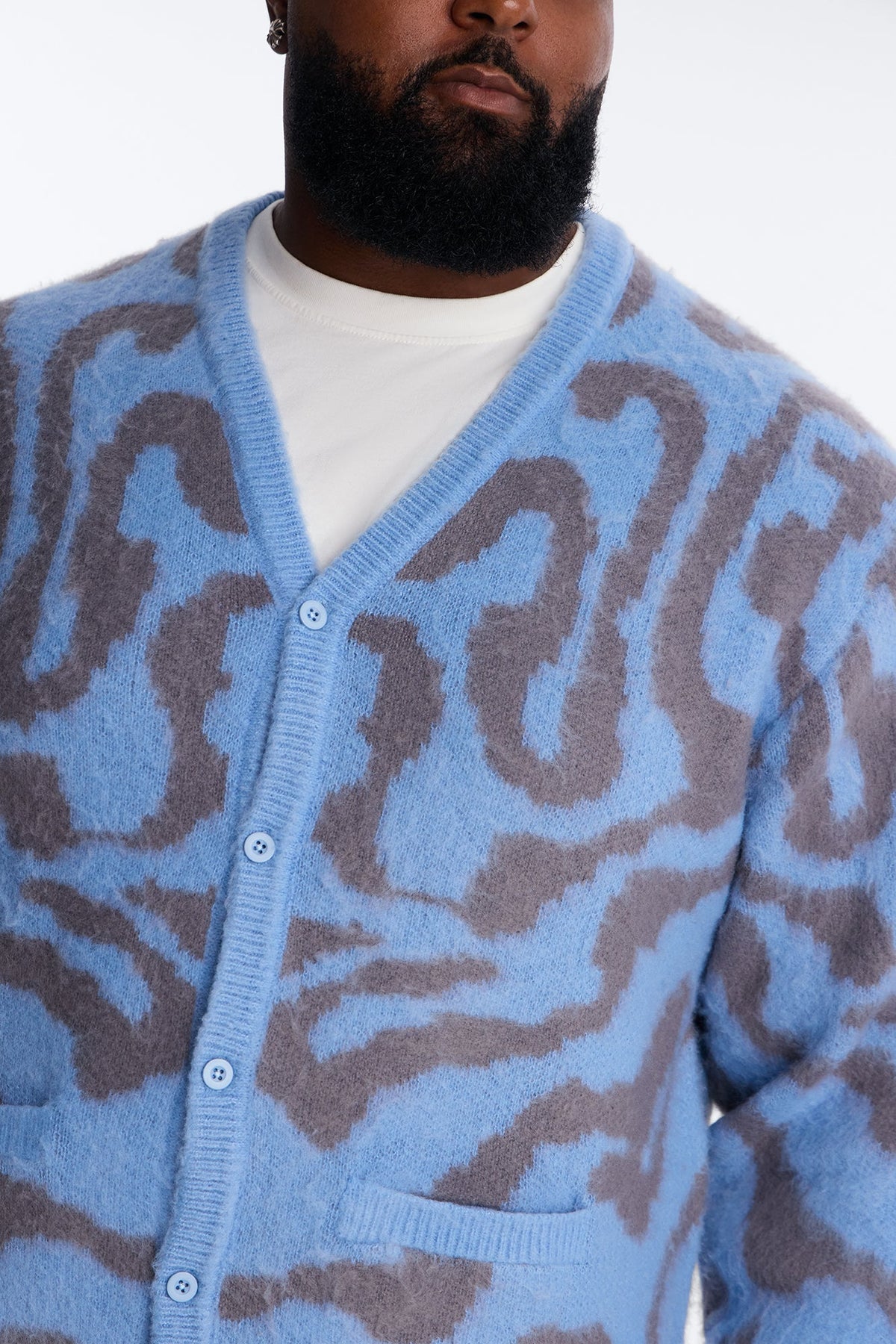 Brushed Swirl Jacquard Cardigan Sweater - Blue