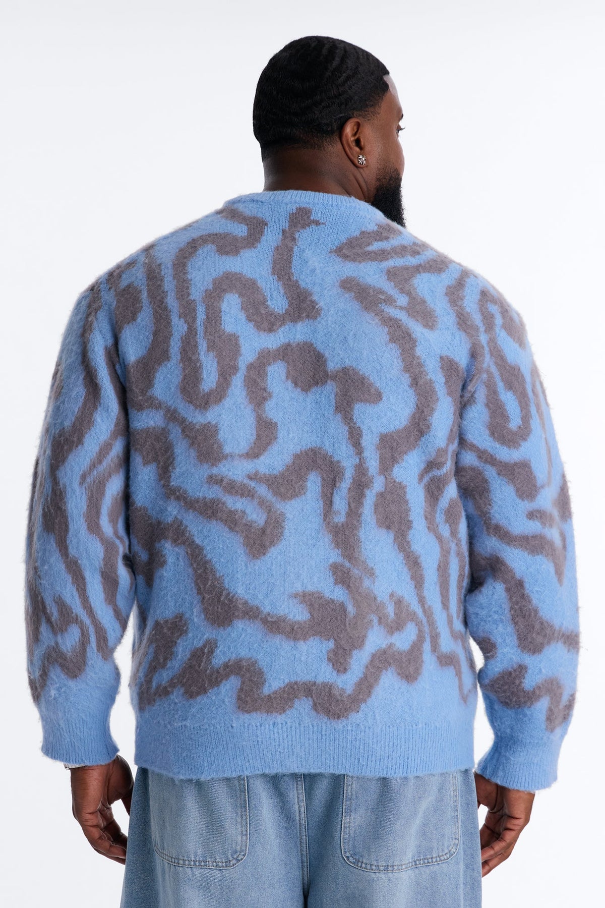 Brushed Swirl Jacquard Cardigan Sweater - Blue