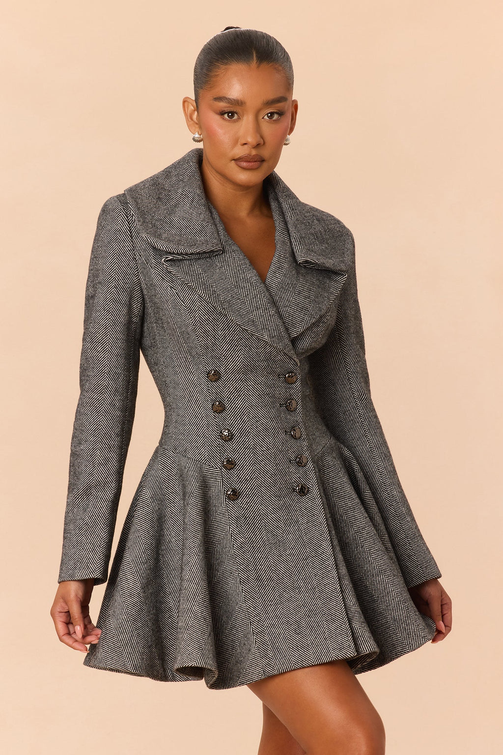 Alanna Double Breasted Mini Dress - Grey/combo