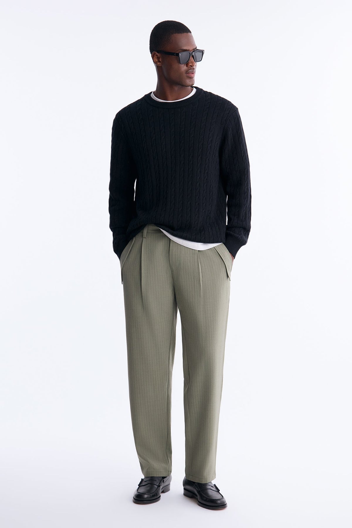 Tonal Striped Straight Trouser - Sage
