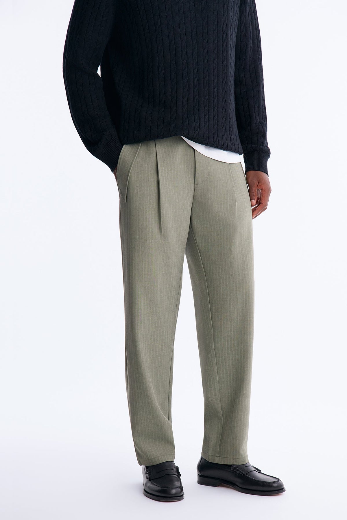 Tonal Striped Straight Trouser - Sage