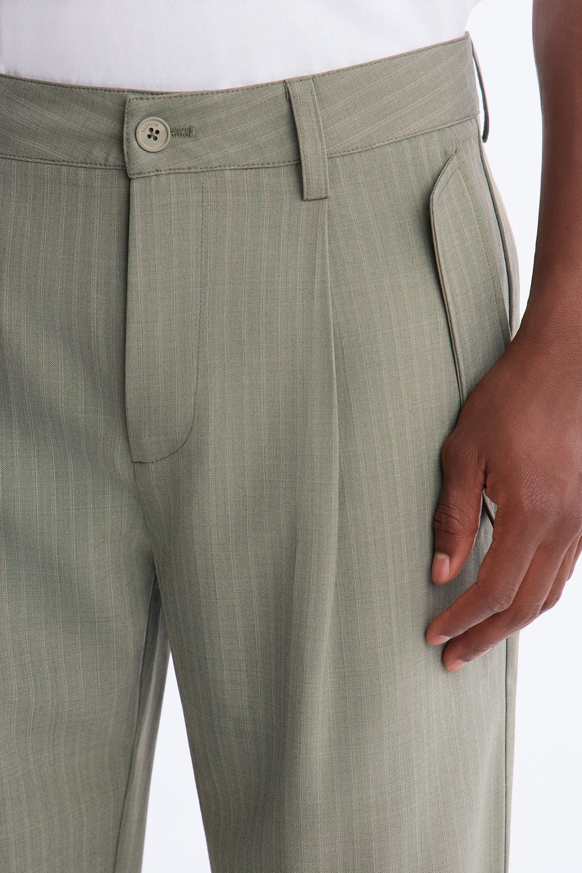 Tonal Striped Straight Trouser - Sage