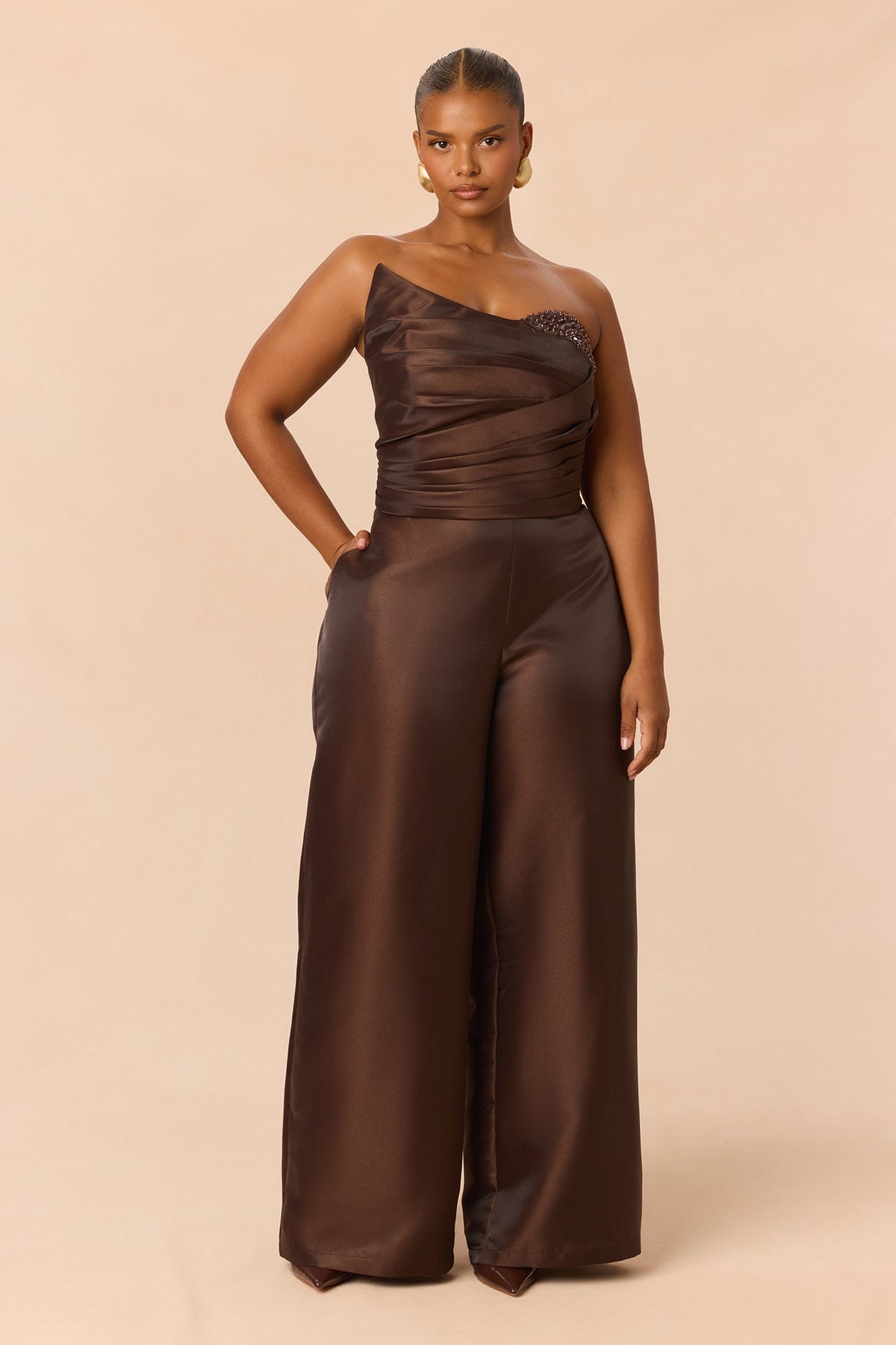 Lovers Lane Taffeta Pant Set - Chocolate