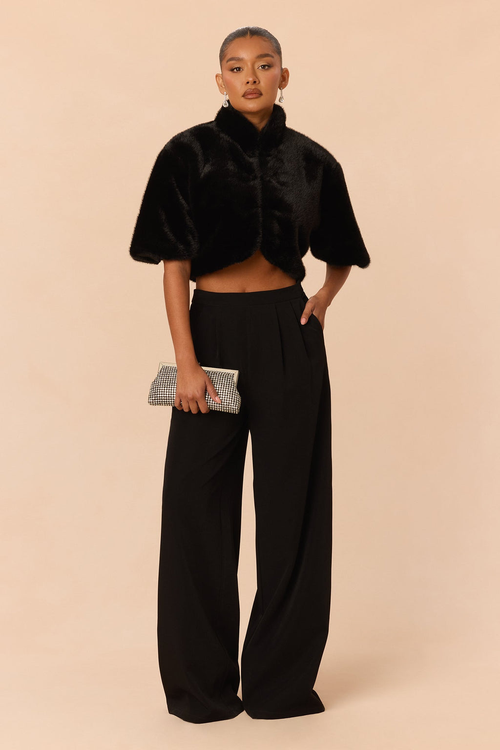 Snowflake Bliss Faux Fur Cape - Black