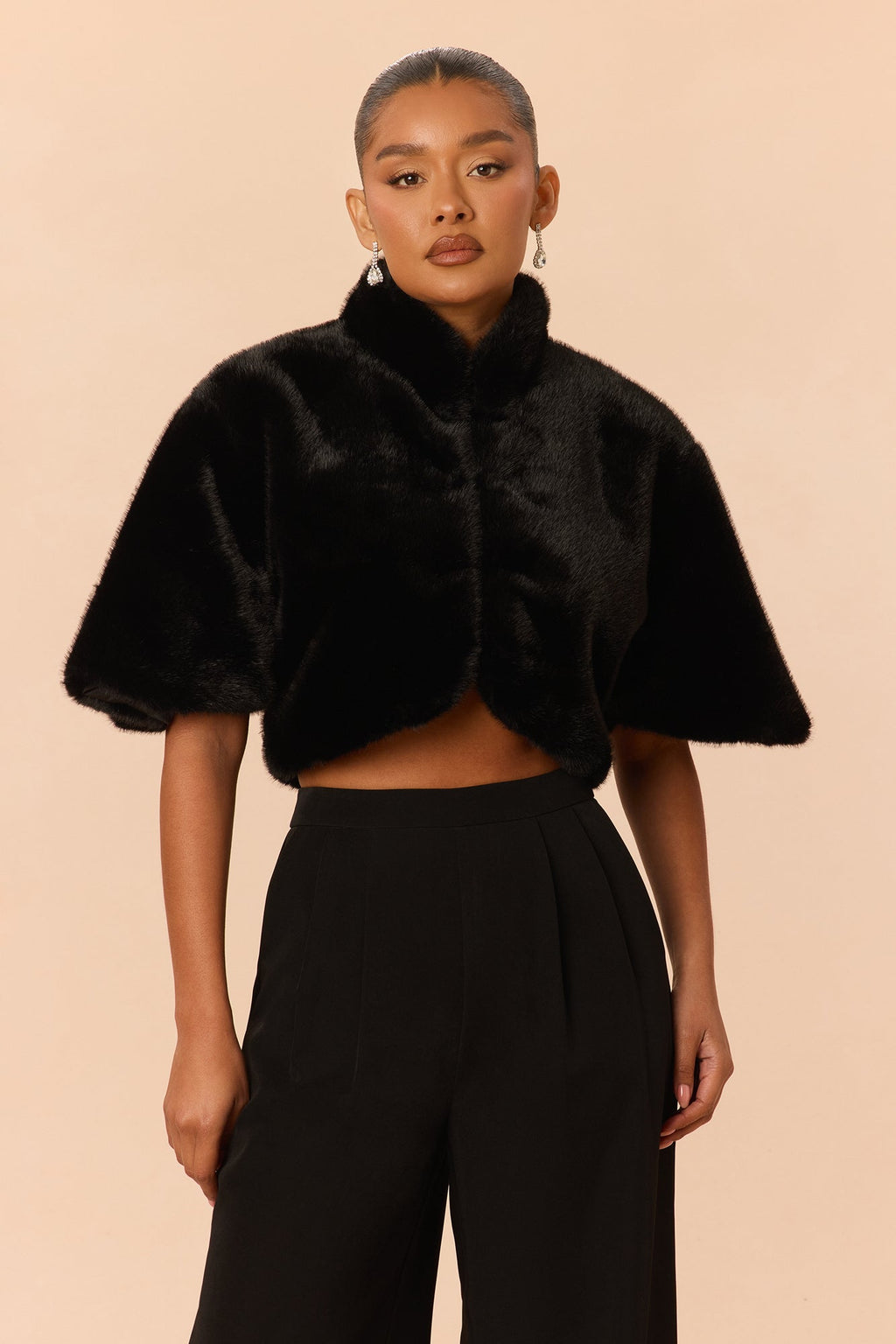 Snowflake Bliss Faux Fur Cape - Black