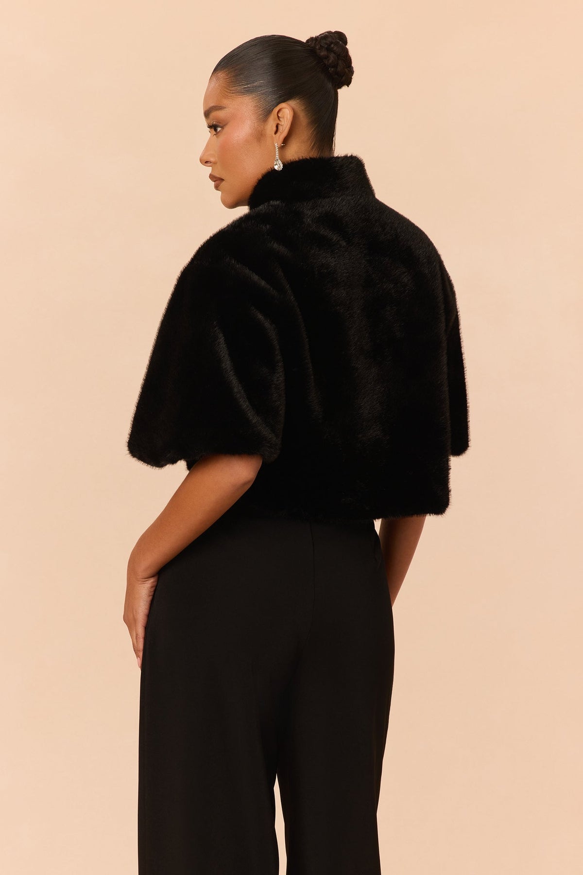 Snowflake Bliss Faux Fur Cape - Black