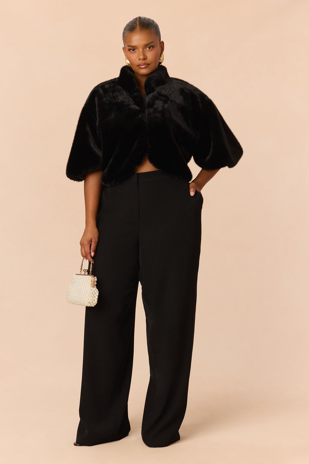 Snowflake Bliss Faux Fur Cape - Black
