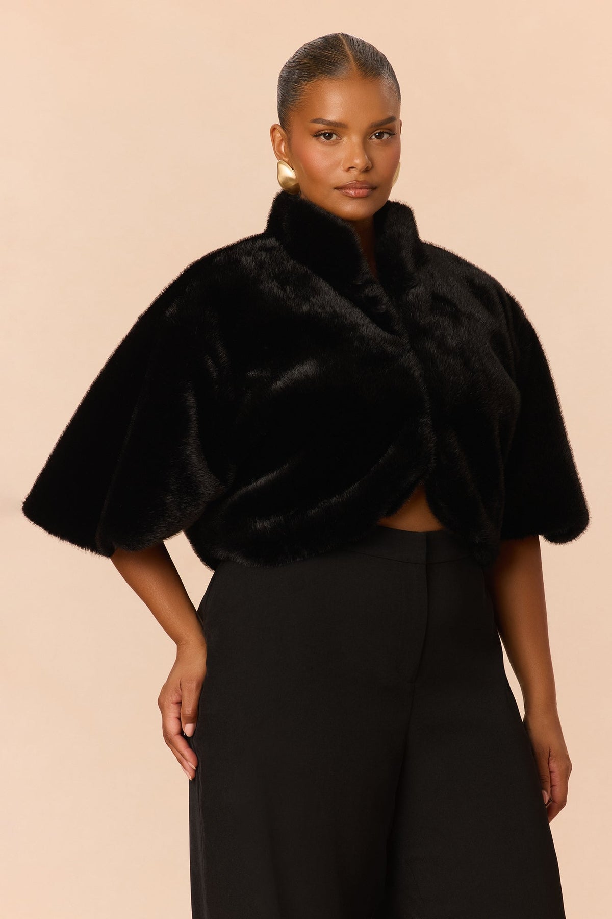 Snowflake Bliss Faux Fur Cape - Black