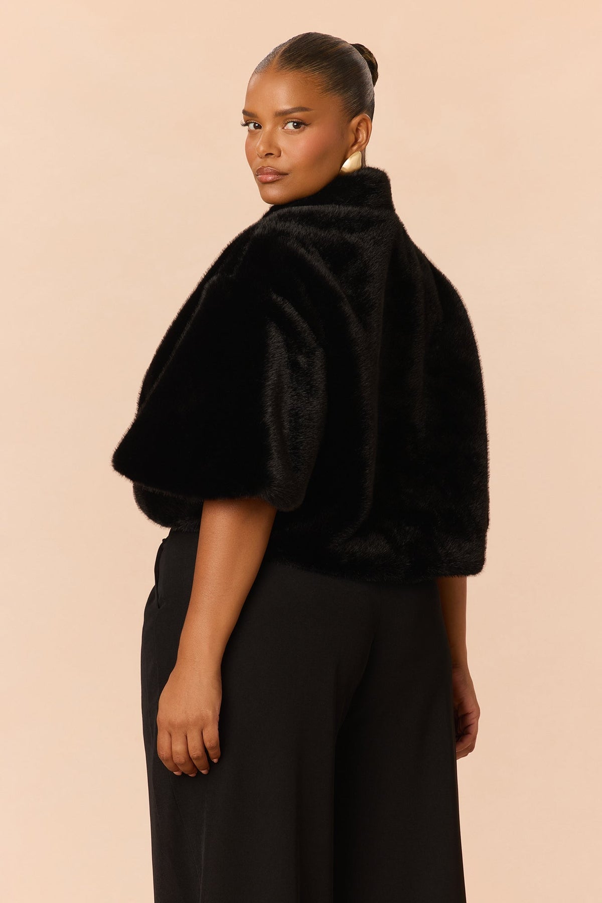Snowflake Bliss Faux Fur Cape - Black