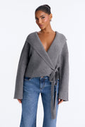 Soft Temptation Hooded Tie Waist Cardigan - Grey