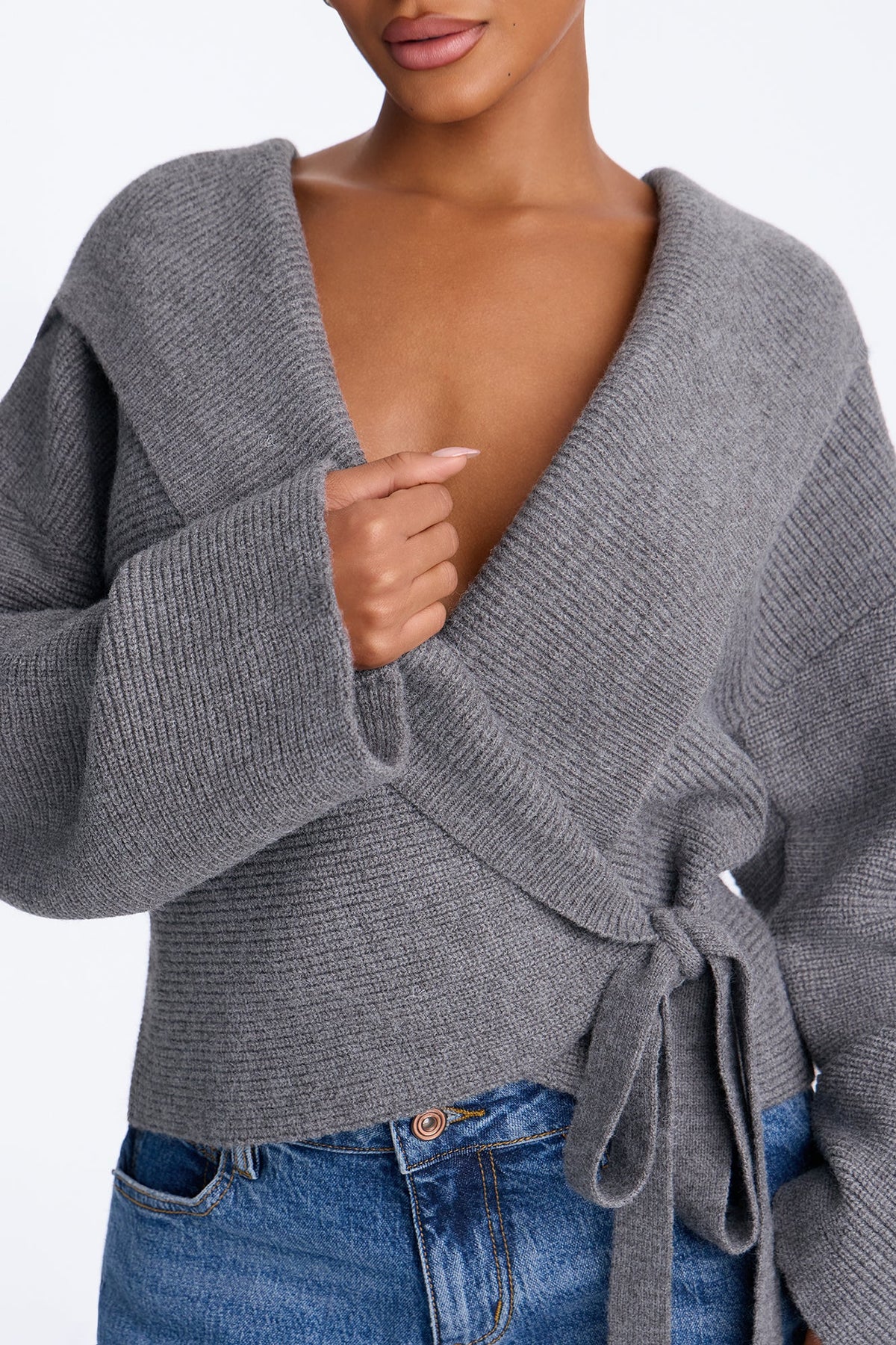 Soft Temptation Hooded Tie Waist Cardigan - Grey